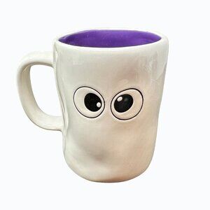 Terramoto Ceramic Boo Mug Googly Eyes 16oz White Purple Halloween Coffee Cup